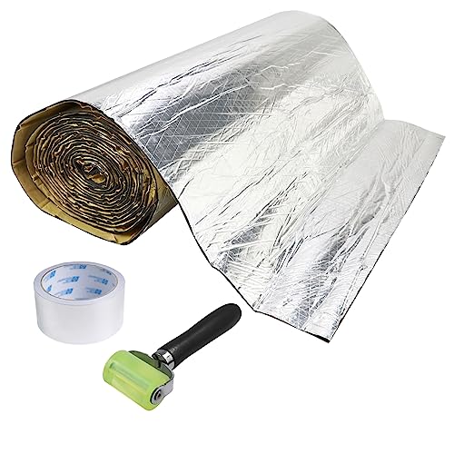 Automotive Heat Insulation Aluminum Foil Noise Killer Self-Adhesive Car Sound Deadening Mat with Seam Roller and Tape (240"x39"-65sqft)