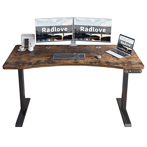 Radlove Dual Motor Height Adjustable Standing Desk, 63 x 30 Height Adjustable Computer Desk Sit Stand Desk Home Office Desks with Splice Board 265 lb Load Capacity Black Frame + Rustic Brown Top