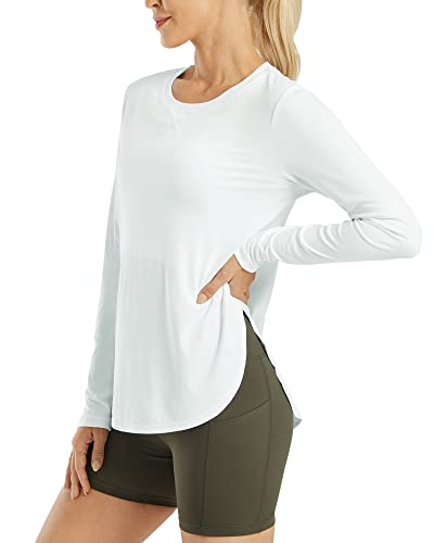 G4Free Women's UPF 50+ UV Sun Protection Long Sleeve Shirt Running Hiking Athletic T-Shirt Lightweight Quick Dry(White,S)