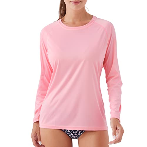 NAVISKIN Women's UPF 50+ Sun Protection Long Sleeve Shirts Rash Guard Shirts Quick Dry Lightweight Hiking Shirts Pink Size M