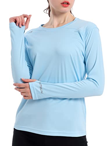 Women's UPF 50+ UV Sun Protection Shirt Outdoor Performance Long Sleeve Rash Guard Shirts for Hiking,Swim,Fishing (Blue,M)