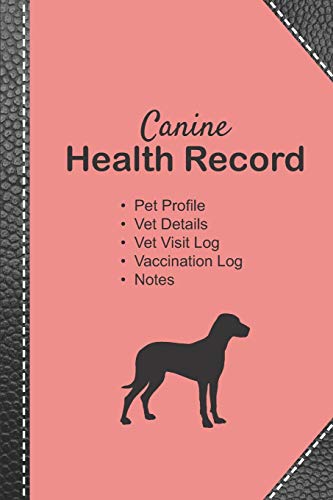 Canine health record: Dog vaccine record book | Pet health record | Puppy vaccine record | 101 pages, 6"x9" | Paperback | orange pink background with ... imitation reinforcement black dog silhouette