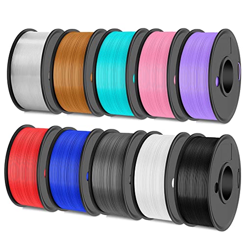 PETG 2500g 3D Printer Filament Bundle Multicolor, SUNLU Strong PETG Filament 1.75mm, Neatly Wound Filament 2.5kg, 250g Spool, 10 Pack, Black+White+Grey+Blue+Red+Purple+Pink+Cyan+Coffee+Transparent