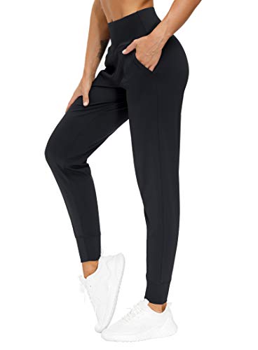 THE GYM PEOPLE Womens Joggers Pants with Pockets Athletic Leggings Tapered Lounge Pants for Workout, Yoga, Running, Training (Medium, Black)