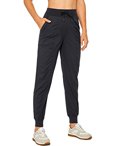 CRZ YOGA Lightweight Workout Joggers for Women, High Waisted Outdoor Running Casual Track Pants with Pockets Black Medium