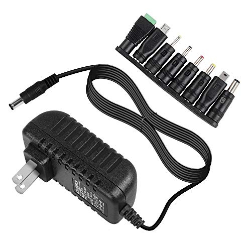 Universal AC DC 5V 1A 2A/2000mA Power Supply Cord Adapter Charger with 8 Variable Plug Tips (Include 5.5mm / 3.5mm / Mini USB/Micro USB / 4.7mm Switching Connector)