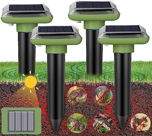 4PCS Animal Mole Repeller, Ultrasonic Mole Repellent Solar Powered, Mole Repeller, Outdoor Waterproof Solar Mole Control, Moles, Snakes, Gophers, Rats