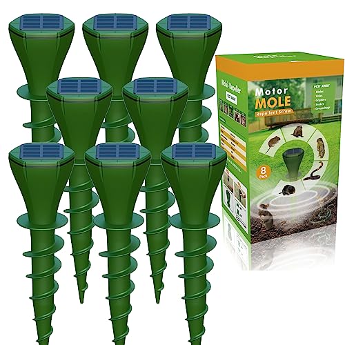 Vegaive Mole Repellent for Lawns, 8 Pack Mole Traps Solar Powered Outdoor Pet Safe, IP65 Waterproof Lawn Garden Mole Killer for Quiet Get Rid of Mole, Vole, Snakes, Gopher, Safe for Family and Pets