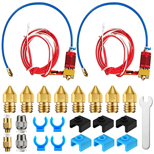 Leifide 2 Set Assemble Extruder Hotend Kit Compatible with Ender 3/ Ender 3 Pro, 24V 40W with PTFE Connector Tubing, 8 Pieces 0.4mm MK8 Nozzle, 6 Pieces Silicone Sock, 2 Pair Pneumatic Couplers