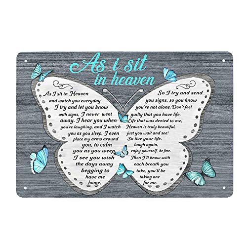 Super durable As I Sit in Heaven and Watch You Everyday-Butterfly Tin Sign Vintage Cave Bar Home Wall Decoration Metal Wall Hanging Gift 8x12 Inch