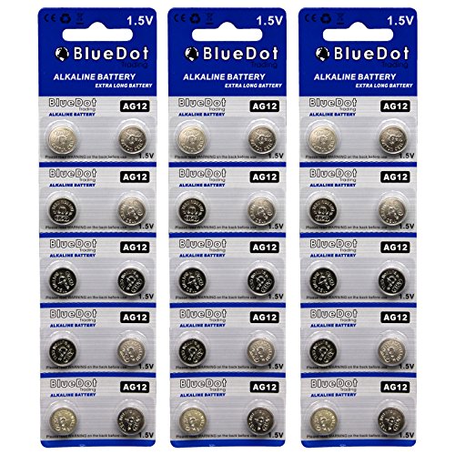 BlueDot Trading AG12 LR43 SR43 260 386 1.5V Alkaline Coin Cell Battery for Watch, Hearing Aid, Calculator, Flashlights, Keyless entry, Blister Pack - 30 Count