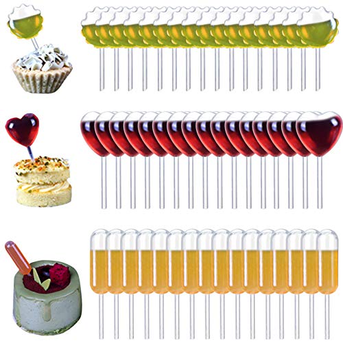Yopay 300 Pieces Cupcake Pipettes Squeeze Dropper, 4ml Disposable Liquid Strawberry Transfer Injectors Pipettes Infusers for Chocolate, Moveland Cupcakes, (Heart Shape, Round, Rectangular), Clear