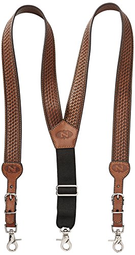 Nocona Belt Co. Men's Standard Gallus Basketweave Embossed Leather Suspenders, Tan, Large