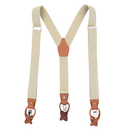 AYOSUSH Mens Suspenders Button End Big and Tall Beige Y Back Strong Clips Tuxedo