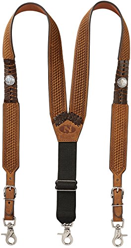 Nocona Belt Co. Men's Buffalo Nickel Basket Leather Suspender, Brown, Medium