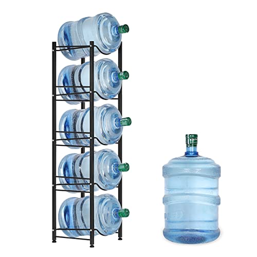 5 Gallon Water Jug Rack, 5-Tier Water Bottle Holder Storage Rack, Water Jug Organizer for Kitchen,Office,Garage, Dark Black