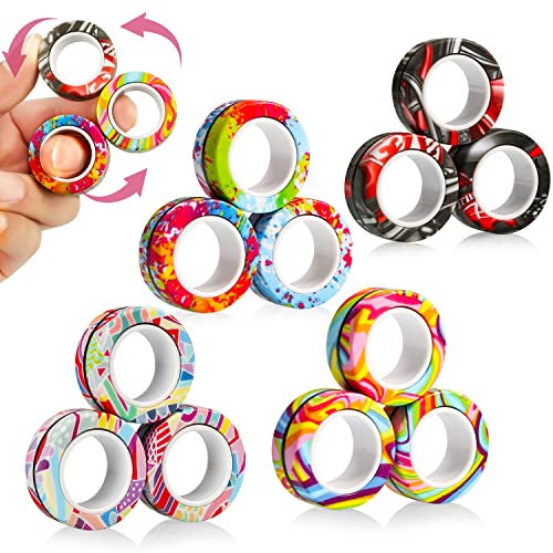 Pushmick 12 Pcs Colorful Finger Magnetic Rings, Fidget Magnet Rings, Decompression Finger Fidget Ring, Stress Relief Fidget Magnetic Rings for Autism Anxiety, Nice Magnetic Toys Set as Gift.
