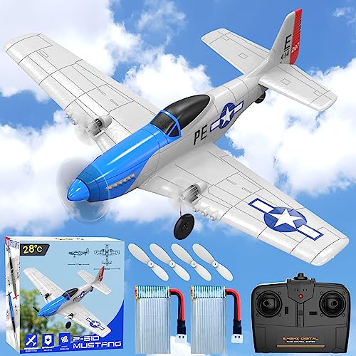 28 Remote Control Airplanes,2.4Ghz 2CH RC Plane Toy Gift for Kids & Adults,Radio Controlled Aircraft for Beginners with Gyro Stabilization SystemNew Blue