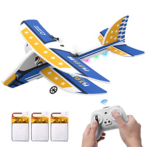 DEERC RC Plane, 2.4GHZ Remote Control Airplane W/ 3 Batteries & 6-axis Gyro Stabilizer, 2CH RTF RC Glider Toy for Beginners Kids Boys Girls Adults