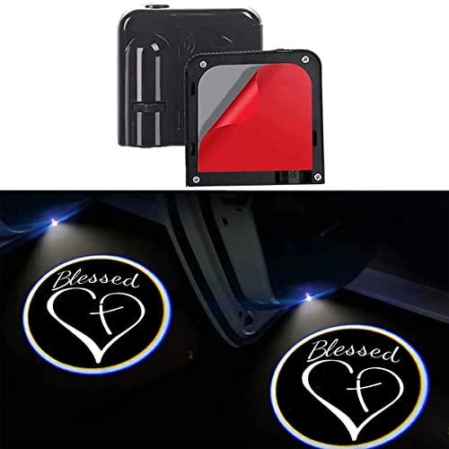 Liuzhi 2Pcs Car Door Projector Logo Light for Blessed Cross and Heart Christian, Universal Wireless Courtesy LED Ghost Shadow Lights Welcome Lamp Suitable fit All Models