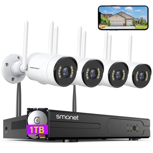 [Spotlight,2-Way Audio] SMONET 2K WiFi Security Camera System,1TB Hard Drive,8CH Home CCTV Surveillance DVR Kits,4 Packs Outdoor Indoor IP Cameras Set,Free Phone APP,Night Vision,24/7 Video Recording