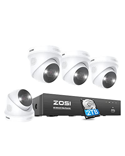 ZOSI 4K POE Security Cameras System with 2TB Hard Drive,8CH H.265+ 4K NVR and 4PCS 4K 8MP Indoor Outdoor Surveillance Cameras,150ft Night Vision,Motion Alert,Remote Access for Home 24/7 Recording