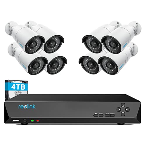 REOLINK 4MP 16CH PoE Security Camera System, 8pcs Wired 1440P IP Camera with Person Vehicle Detection, Night Vision, 4K NVR with 4TB HDD for 24-7 Recording RLK16-410B8, Motion Only alert