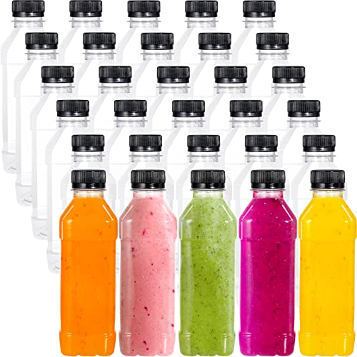 WUWEOT 30 Pack Plastic Juice Bottle, 10 Oz Clear Empty Milk Bottles, Reusable Bulk Beverage Containers with Tamper Evident Caps Lids