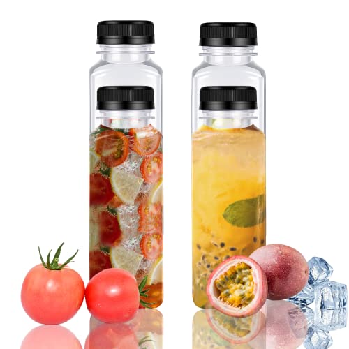 Jaojaopn 10 oz plastic Juicing containers,plastic juice bottles with lids,reusable bulk clear container with black tamper proof cap. Suitable for all kinds of juice, milk and beverages. 4 pcs