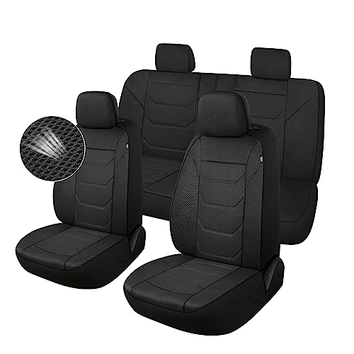 Pariiaotin 3D Air Mesh Car Seat Cover Full Sets Washable and Breathable Premium Cloth Automotive Vehicle Seat Covers for Cars Interior, Universal Fit for Most Cars, Sedan, Truck, SUV(Black)