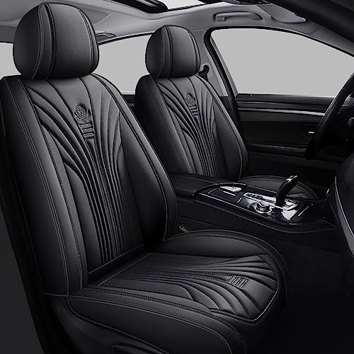 hikeaglauto Car Seat Covers Full Set, Nappa Leather Breathable Seat Covers for Cars SUV Faux Leather Universal Automotive Seat Covers Fit for Most Sedans (Full Set, Black)