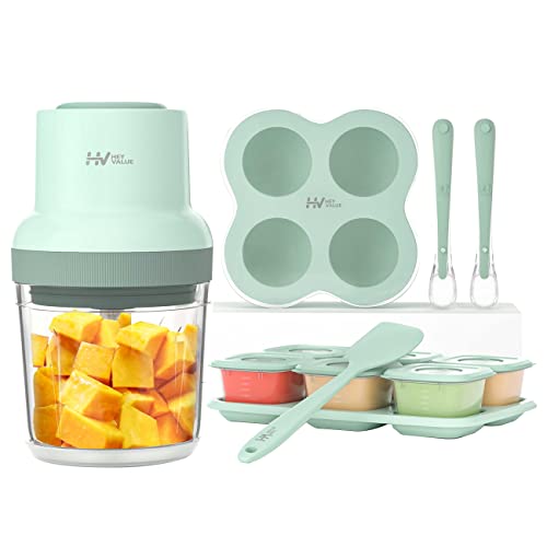 HEYVALUE Baby Food Maker, 13-in-1 Baby Food Processor Gift Sets for Baby Food, Fruit, Vegatable, Meat, Baby Food Blender with Baby Food Containers, Baby Food Freezer Tray, Silicone Spoons, Silicone Spatula(Light Green)