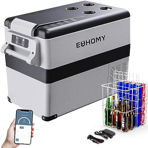 EUHOMY 12 Volt Car Refrigerator,47 Quart(45L) Car Fridge Electric Cooler APP Control,12V Refrigerator -4~68 with 12/24V DC & 110-240V AC,Portable Refrigerator for Camping,Travel,RV,Truck,Car,Home