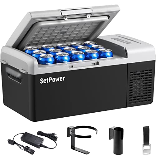 Setpower FC15 Portable Refrigerator Electric Cooler With AC Adapter,15L/15.8QT 12 Volt Car Refrigerator, -4-68 Portable Fridge Freezer for Car,RV, Truck,Camping,Travel, Home,12/24V DC & 110/240V AC