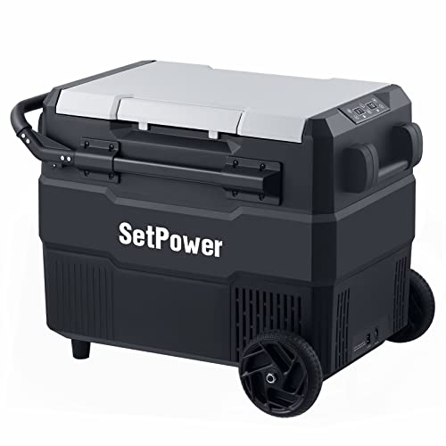 Setpower RV60D PRO Portable Freezer on Wheels, 12 Volt Refrigerator Portable, 60 Quart/56L Camping Fridge for Vehicle, Portable Freezer for Camping, Traveling, 12/24V DC & 100/240V AC, 0~50