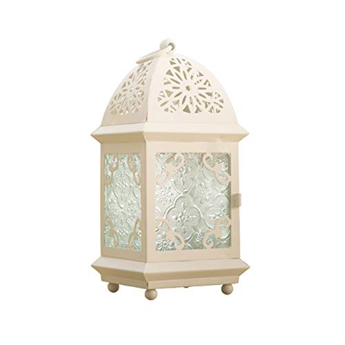 JOUDOO Candle Lantern 8" High, Vintage Style Moroccan Lantern for Rustic Wedding Event Indoor Outdoor Decor (White)