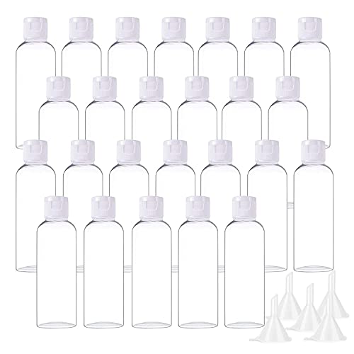 YsesoAi 25Pcs 2 oz Clear Plastic Empty Bottles Travel Containers with Flip Cap for Toiletries Liquids Shampoo Lotion Conditioner (White Cap)