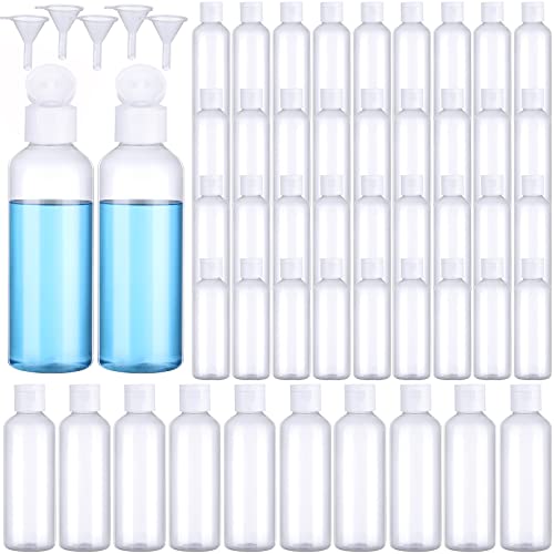 100 Pcs 3.4 oz 100ml Small Travel Bottles with Flip Cap Plastic Empty Squeeze Bottle Transparent Refillable Shampoo Travel Container with 5 Funnels for Liquids Cream Lotion Toiletries Cosmetic (Clear)