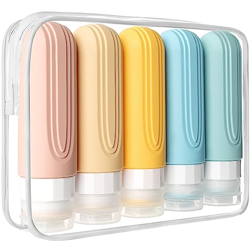 CHEODIN Travel Bottles for Toiletries, 5 Pack TSA Approved Travel Size Containers, 3oz Leak Proof Refillable Travel Accessories for Shampoo Conditioner, BPA Free Travel Bottles with Toiletry Bag