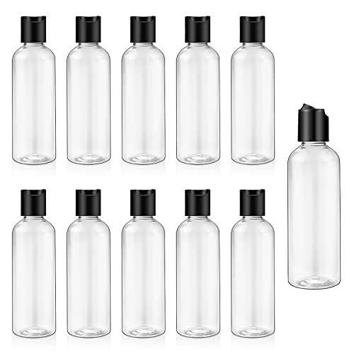 Tecmisse 10 Pack 3.4oz/100ml Clear Plastic Travel Size Bottles with Disc Cap, Empty Transparent Dispenser Small Squeeze Bottle Containers for Toiletries, Shampoo, Conditioner, Lotion