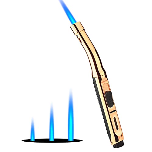 Yeuligo Torch Lighters, 7.6in Long Butane Lighter with Visible Window, Adjustable and Refillable Lighter for Kitchen Fireplace Camping Candle Grill BBQ Fireworks.Golden(Gas Not Included)