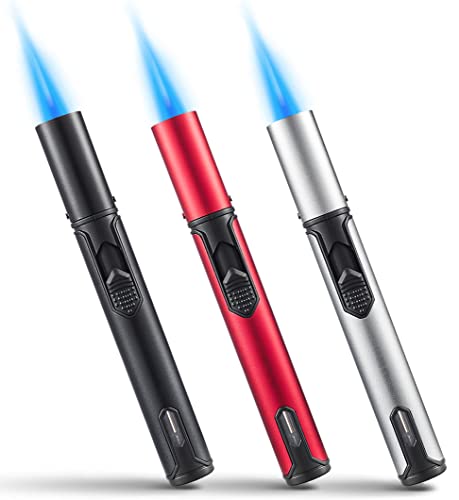 Urgrette 3 Pack Butane Torch Lighters, 6-inch Refillable Pen Lighter Adjustable Jet Flame Butane Lighter for Grill BBQ Camping (Gas Not Included)