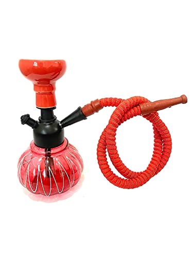 Decent| Glass Hookah Pot Kharbuza Shaped (8 Inches) (Red glass)