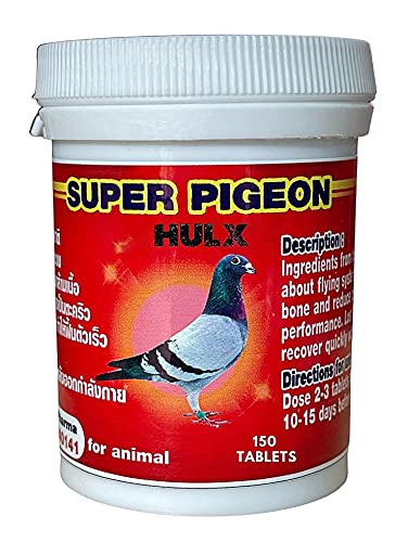 HULX Super Pigeon 150 Tablets, Bird Booster & Rooster Booster Speed Vitamins Health Chicken Supplement Increasing Energy Flying, Muscle Bone, Reduce Cramp Feed All Poultry Fighting Gamecocks Hen Food