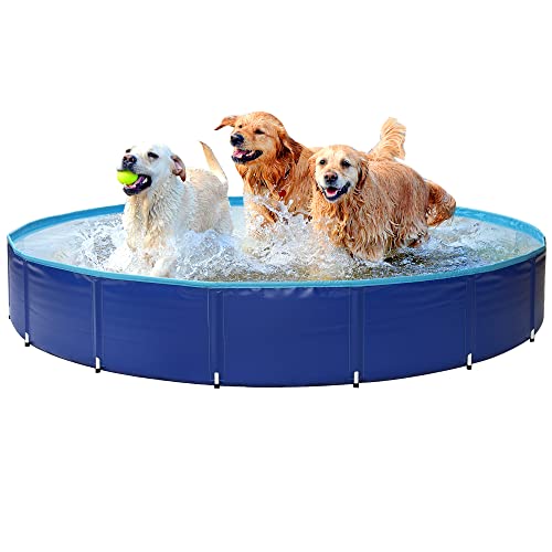 MINK Dog Pools for Large Dogs Heavy Duty,Durable Puncture-Resistant Kids Swimming Pool Portable for Dogs Cats and Kids Pet Puppy Bathing Tub Collapsible Kiddie Pool (Blue-63"x12")
