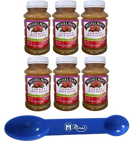 (Pack of 6) Musselmans Chunky Applesauce 24 oz Bottles (Free Miras 2-in-1 Measuring Spoon Included!)