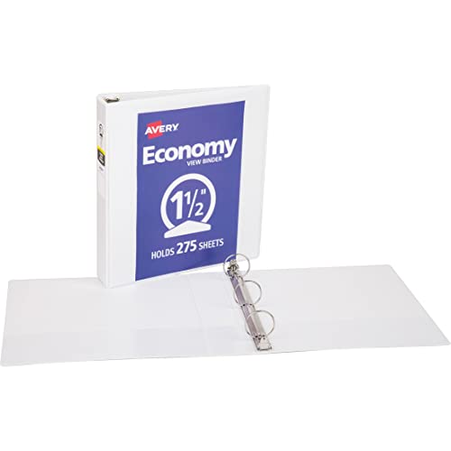 Avery 1.5" Economy View 3 Ring Binder, Round Ring, Holds 8.5" x 11" Paper, 1 White Binder (5726)