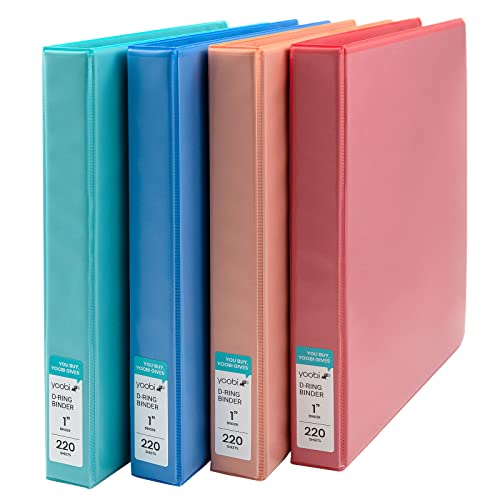 Yoobi 1 Inch Binder Set  3-Ring Binders with 2 Pockets  Perfect for School or Office  Holds up to 220 Sheets  4 Pack  Solid Multicolor Variety