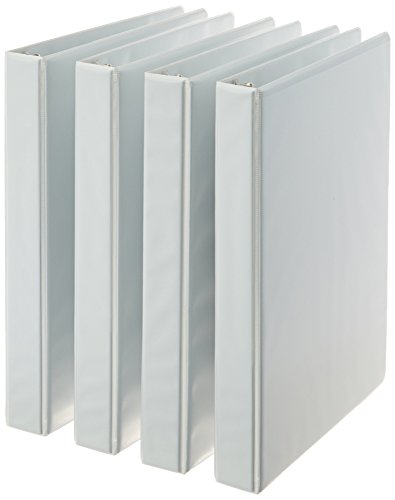 Amazon Basics 3-Ring Binder, 1-Inch - White, 4-Pack