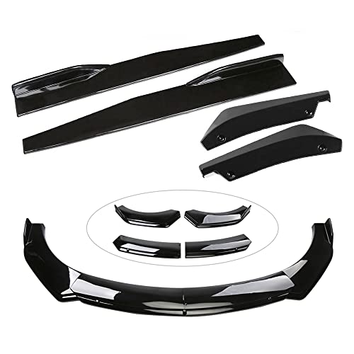 Evargc Glossy Black Universal Car Front Bumper Lip Spoiler Diffuser Body Kits + 29"/74.5CM Car Side Skirt Extension Rocker Panel Body Kit+ 14"/35CM Car Rear Bumper Lip Compatible w/ Most Vehicle